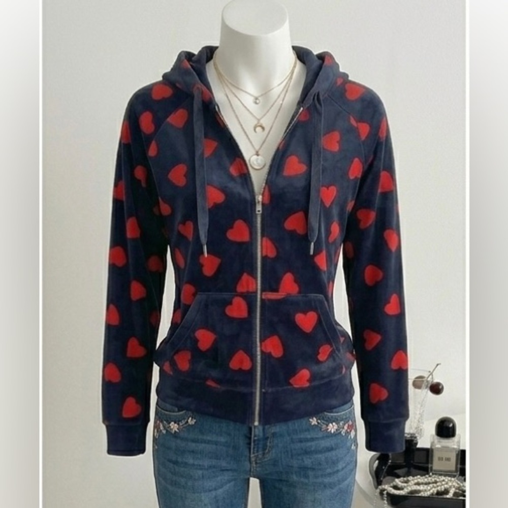 Velvet Heart Patterned Navy Hoodie